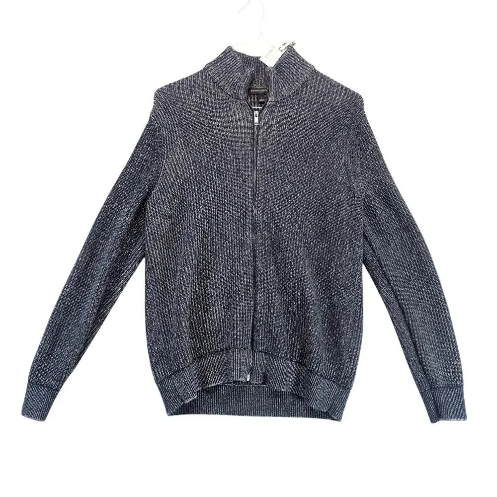 Banana‎ Republic Full Zip Knit Navy Sweater Men's L Mock Neck Herringbone Casual